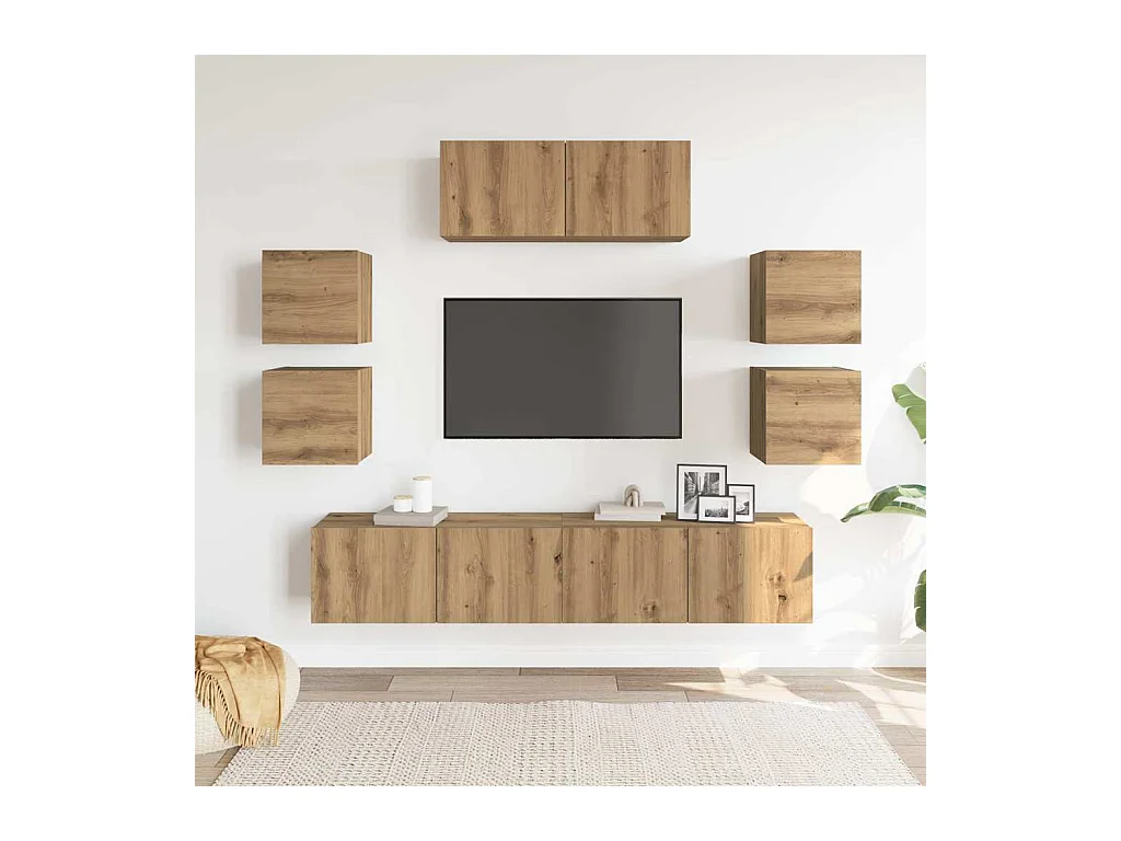 Mueble para TV  | Gabinete de TV |  Mueble de salón de pared madera contrachapada artesanal 7 piezas