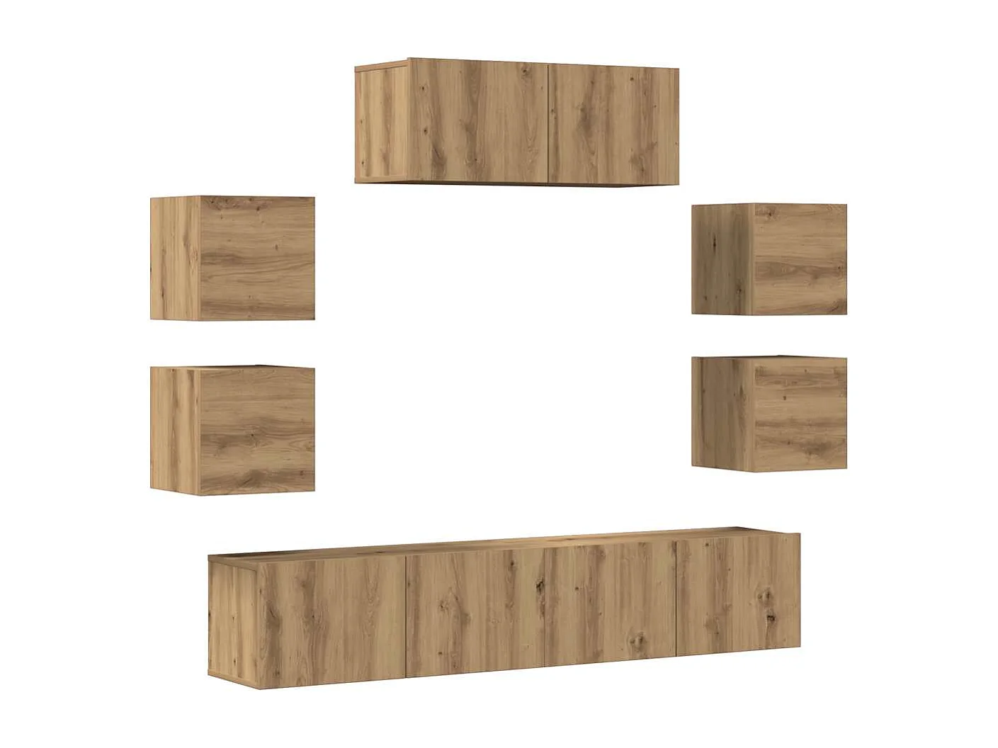 7-delig Tv-meubelset | Tv-Bank | TV-kast wandmontage bewerkt hout artisanaal eiken