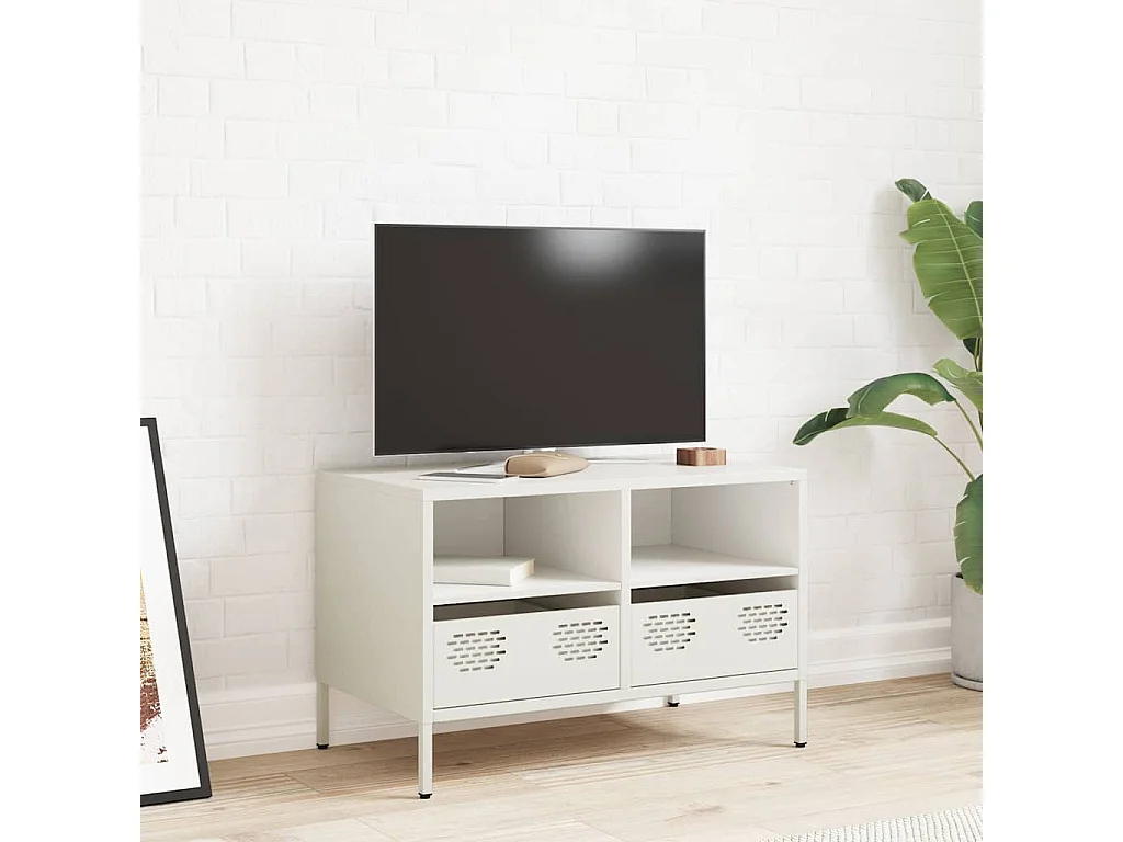 Mueble para TV  | Gabinete de TV |  Mueble de salón acero laminado en frío blanco 68x39x43,5 cm