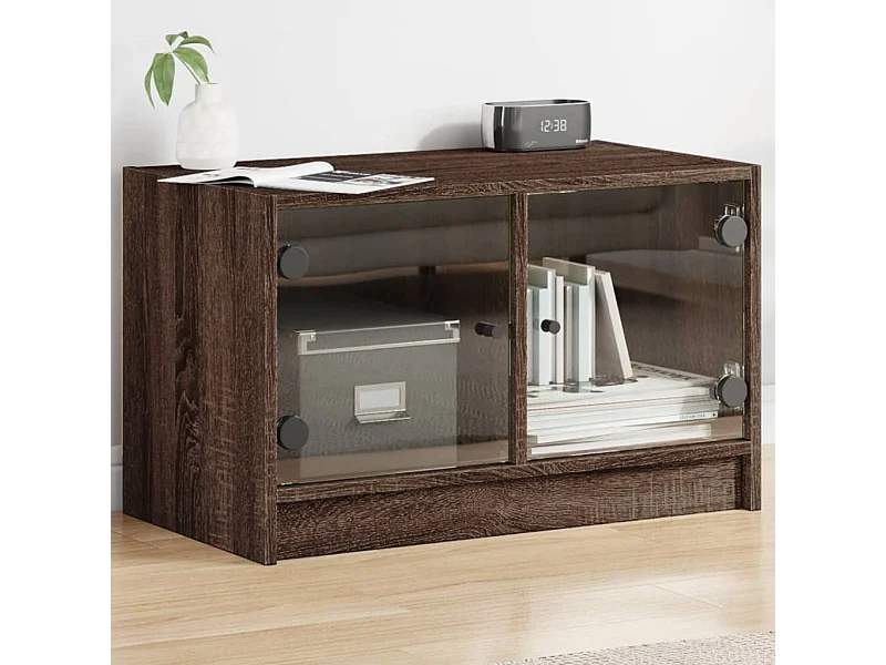 Mueble de TV | Mueble de salón con puertas de vidrio marrón roble 68x37x42 cm