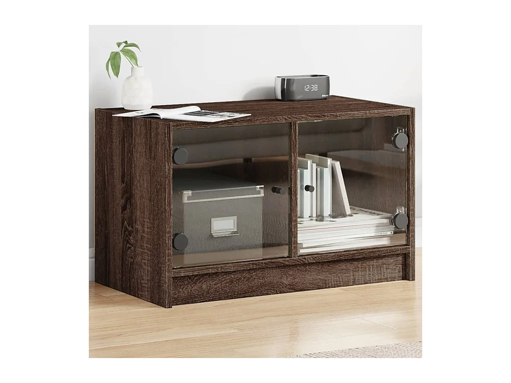 Mueble de TV | Mueble de salón con puertas de vidrio marrón roble 68x37x42 cm