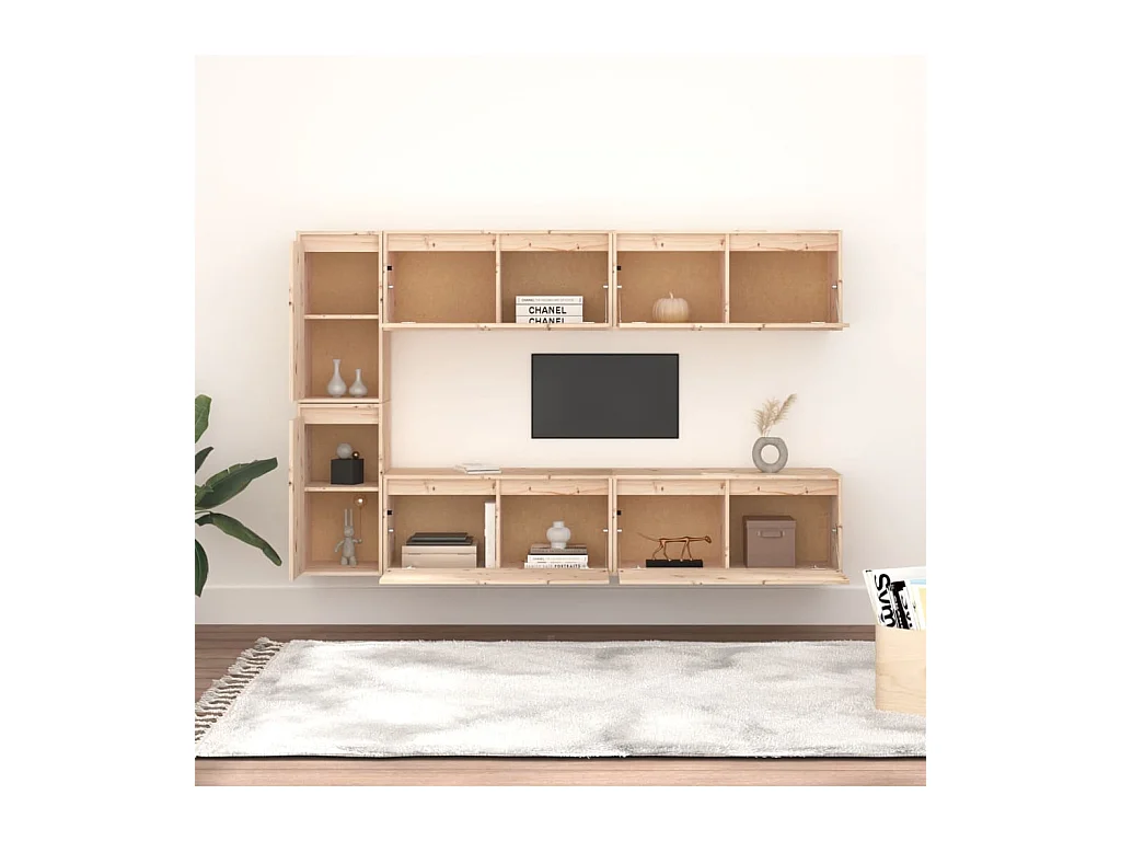 muebles para TV  | Gabinetes de TV |  Muebles de salón 6 piezas madera maciza de pino