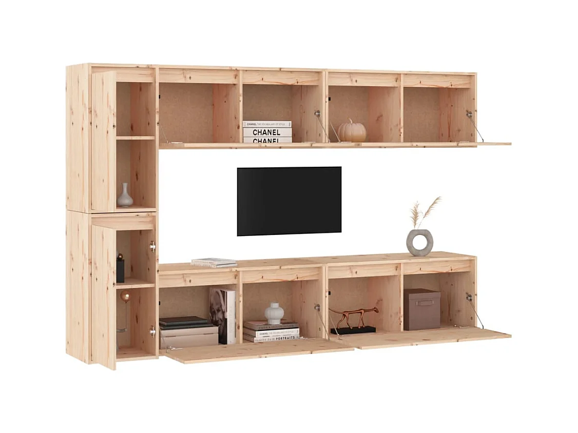 muebles para TV  | Gabinetes de TV |  Muebles de salón 6 piezas madera maciza de pino