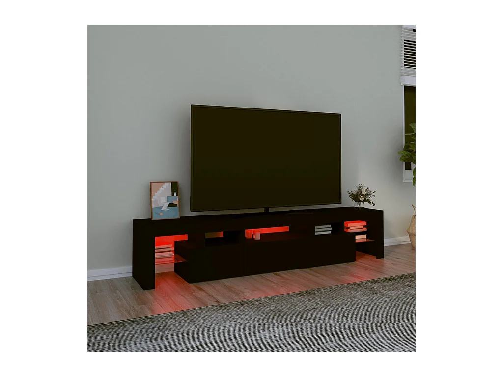 Mueble de TV | Mueble de salón con luces LED Negro 200x36,5x40 cm