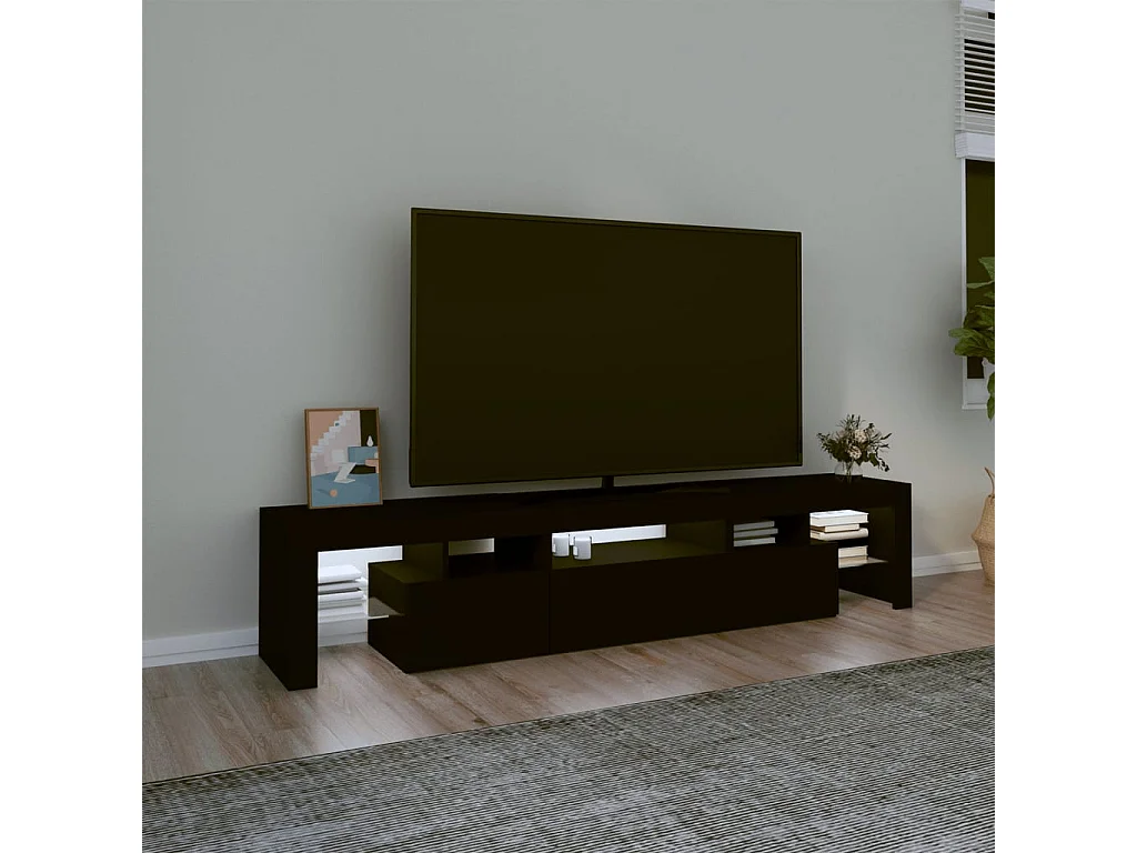 Meuble TV | Banc TV | Armoire TV avec lumières LED Noir 200x36,5x40 cm