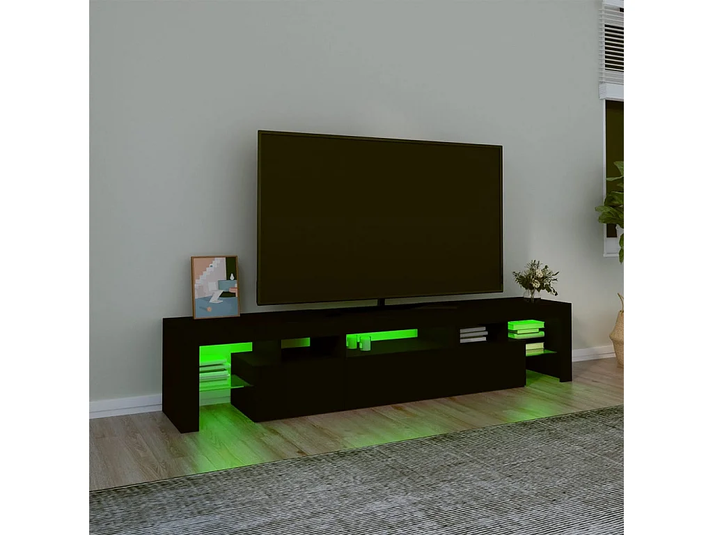 Meuble TV | Banc TV | Armoire TV avec lumières LED Noir 200x36,5x40 cm