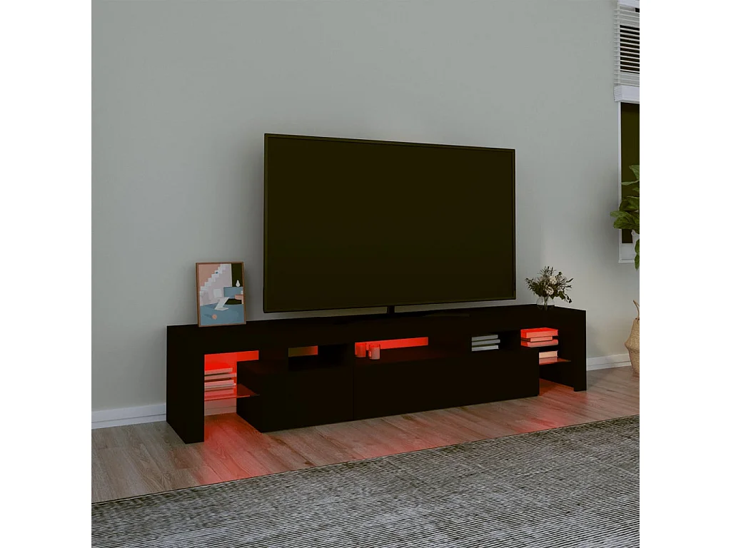 Meuble TV | Banc TV | Armoire TV avec lumières LED Noir 200x36,5x40 cm