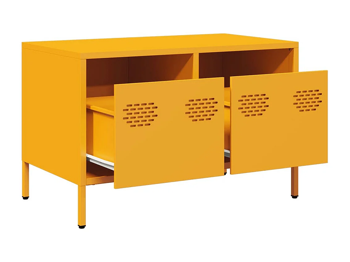 Mueble TV | Gabinete de TV | Mueble de salón acero laminado en frío amarillo mostaza 68x39x43,5 cm