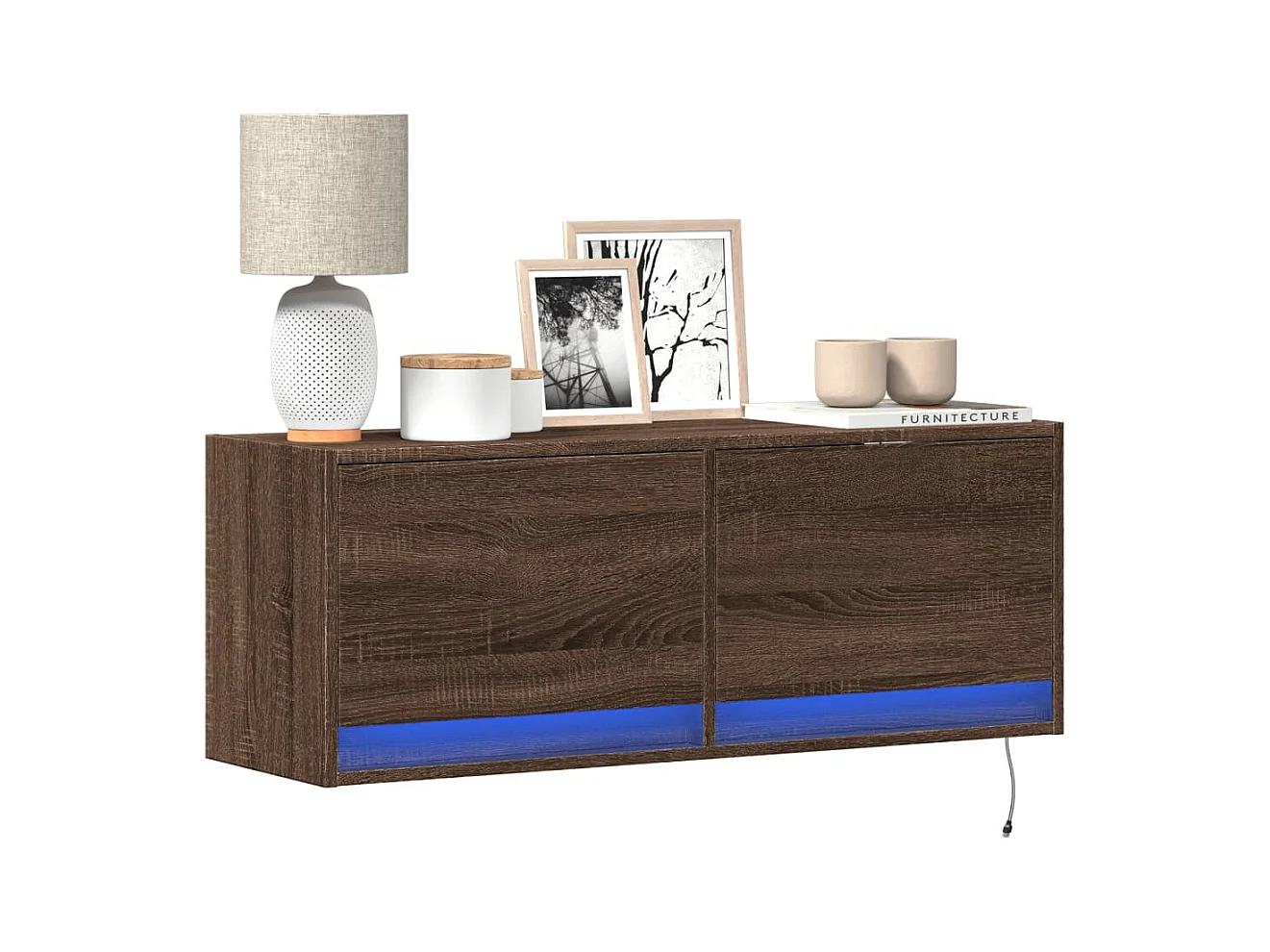 Mueble de TV | Mueble de salón de pared con luces LED marrón roble 100x31x35 cm