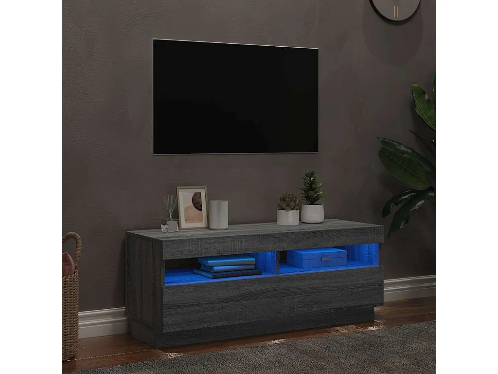 Mueble de TV | Mueble de salón con luces LED gris Sonoma 100x35x40 cm