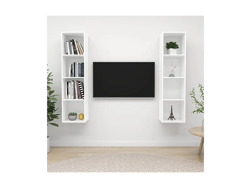 Muebles de salón | Gabinetes de TV |  Muebles de TV de pared 2 piezas madera de ingeniería blanco