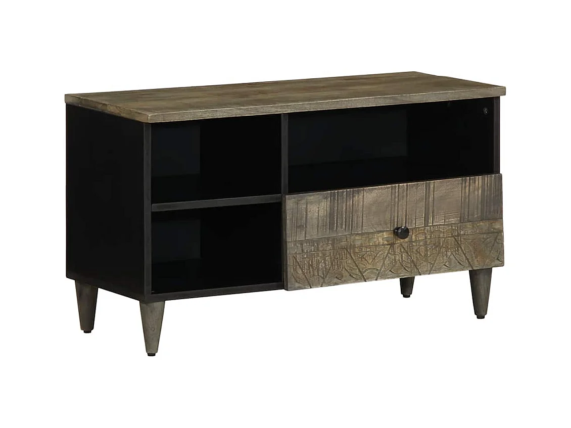 Mueble de TV | Mueble de salón madera maciza de mango negro 80x33x46 cm