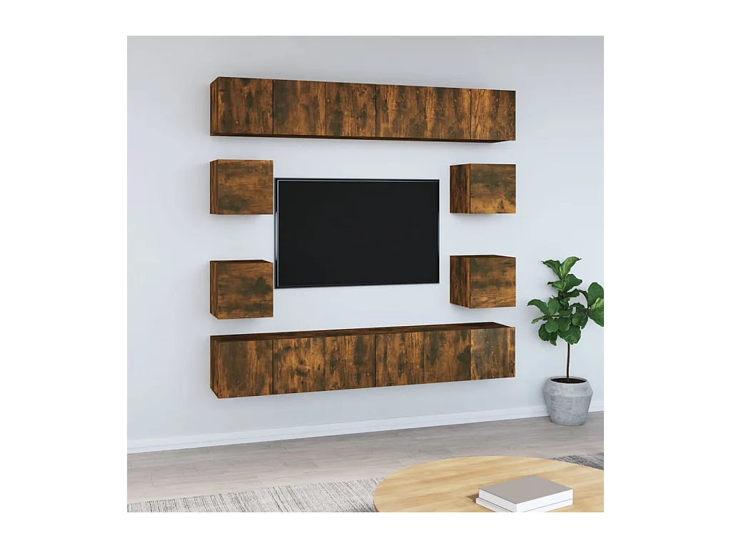 Ensemble de meubles TV | Bancs TV | Armoires TV 10 pcs Chêne fumé Bois d'ingénierie