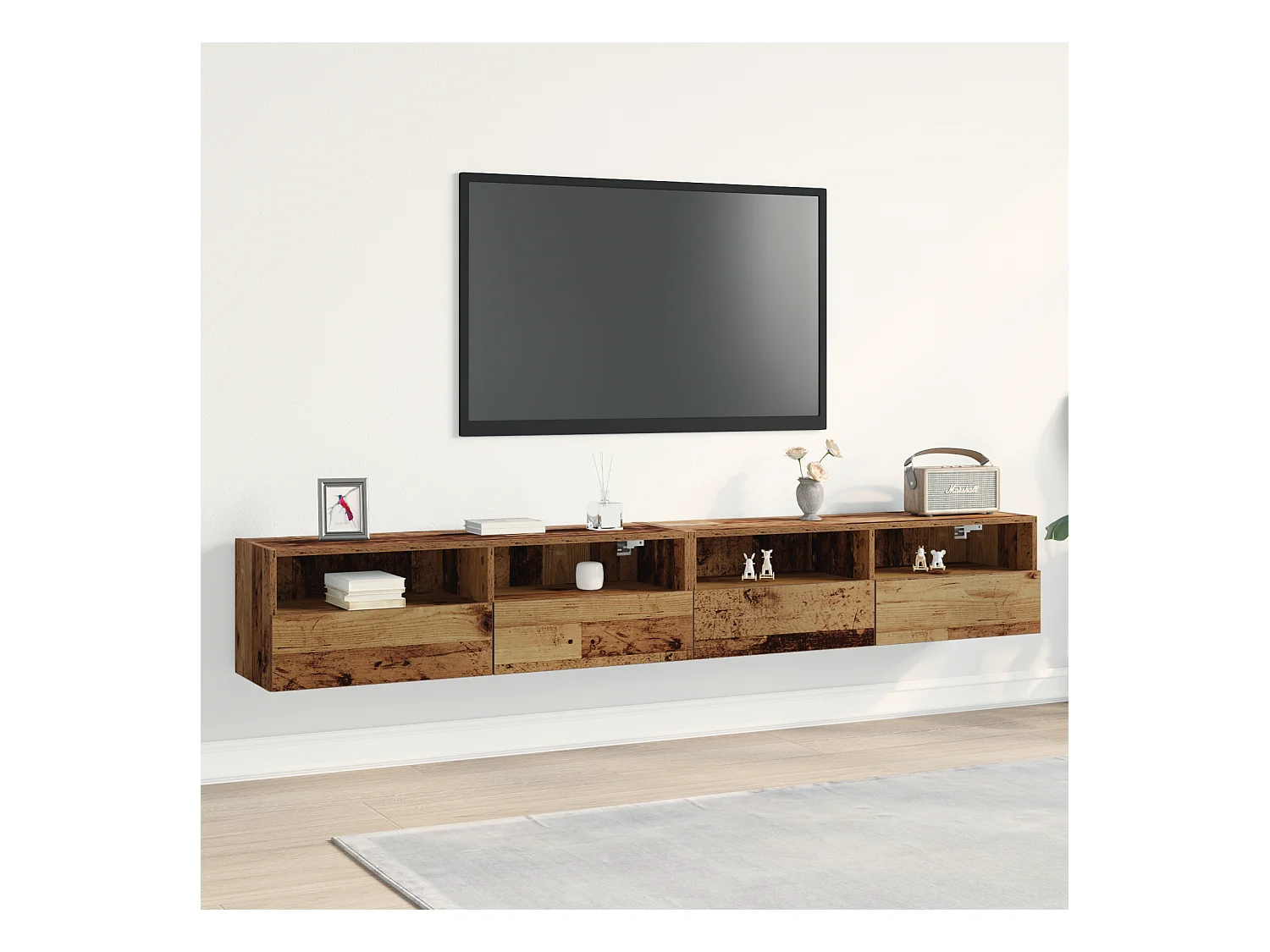 Mueble de TV | Mueble de salón Montado en la Pared 2 pcs Madera Vieja 100x30x30cm