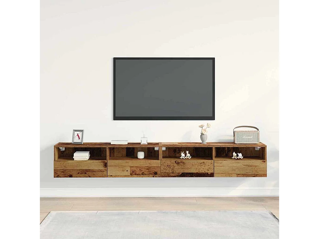 Tv-wandmeubelen | Tv-Banken | TV-kasten 2 st 100x30x30 cm bewerkt hout oud houtkleurig