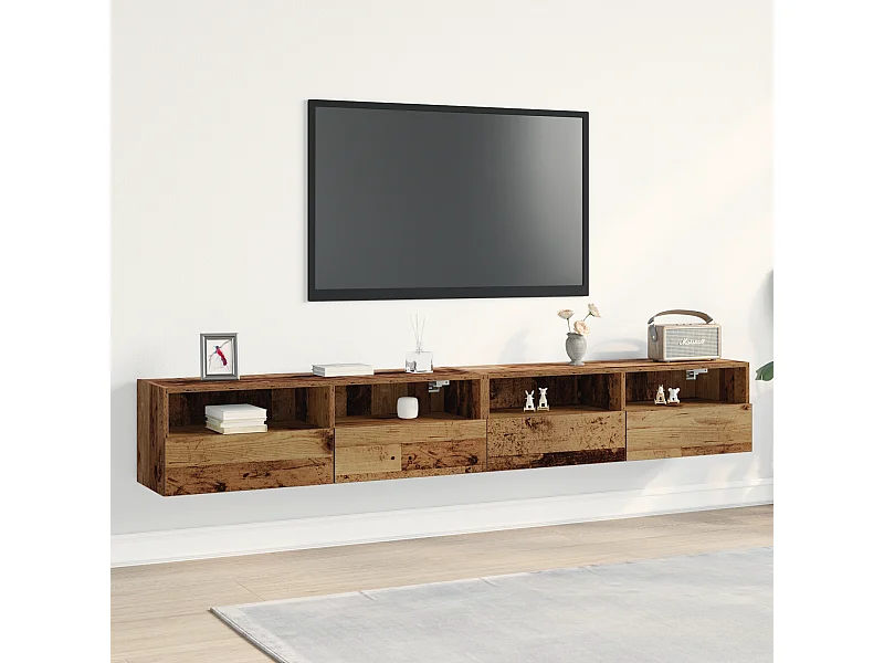 Tv-wandmeubelen | Tv-Banken | TV-kasten 2 st 100x30x30 cm bewerkt hout oud houtkleurig