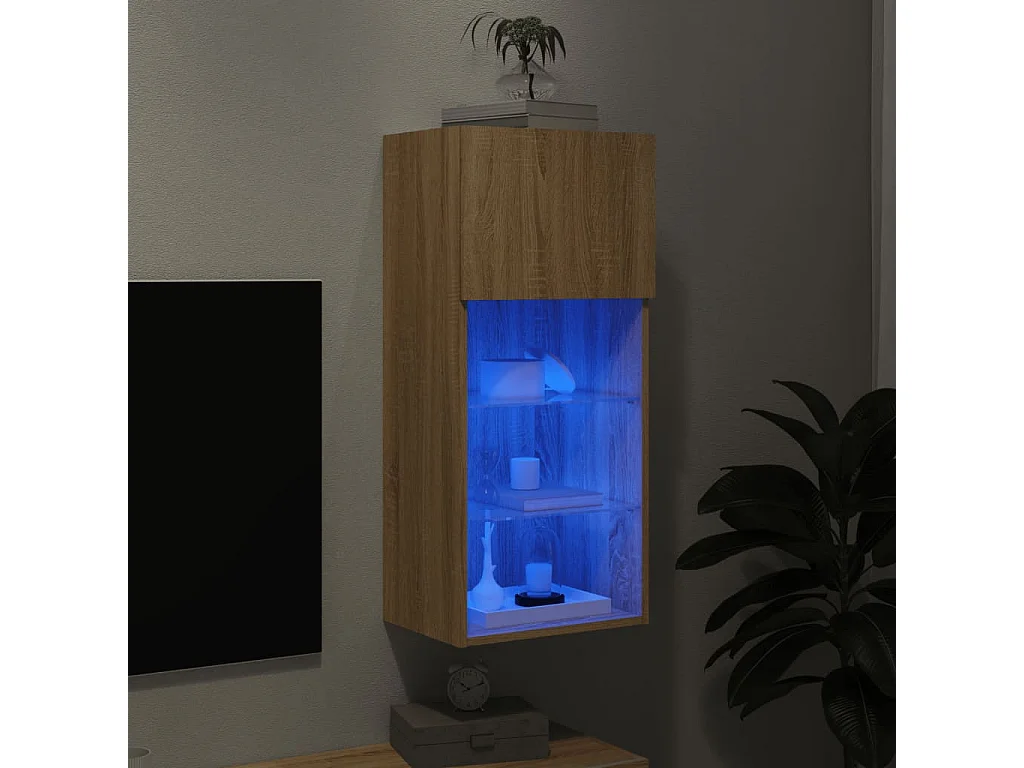 Meuble TV | Banc TV | Armoire TV avec lumières LED chêne sonoma 40,5x30x90 cm