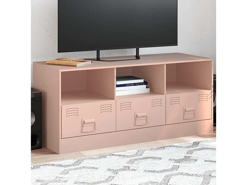 Meuble TV | Banc TV | Armoire TV rose 99x39x44 cm acier