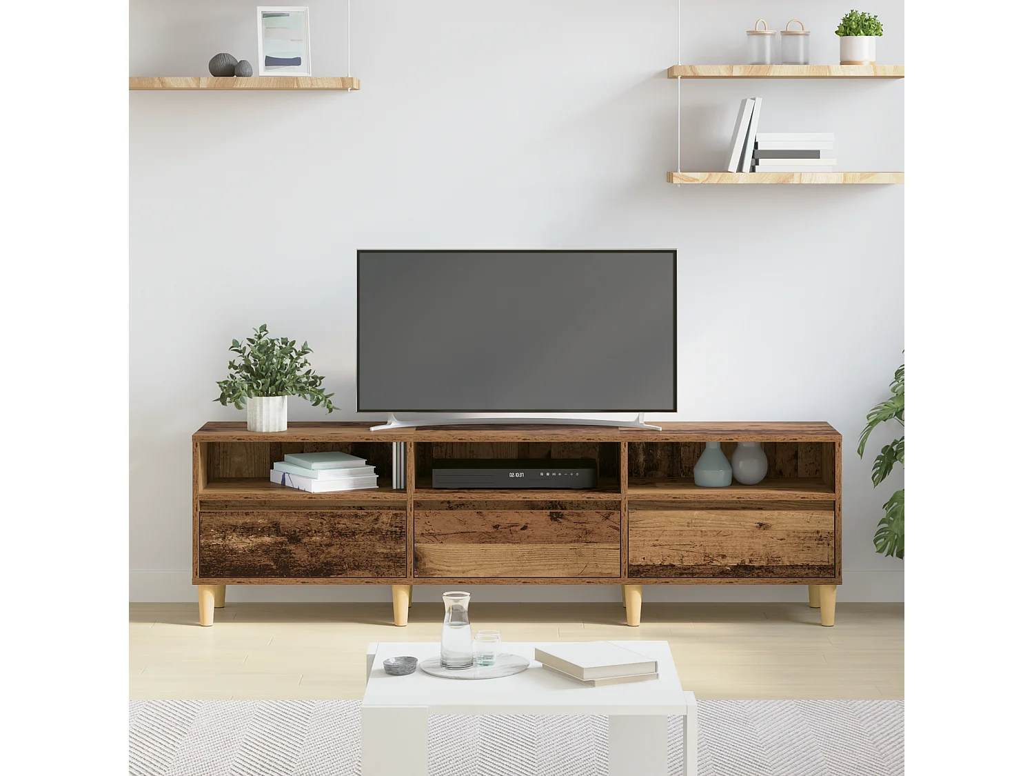 TV-kast | Tv-meubel | Tv-Bank met lade Oud hout 150 x 30 x 44.5 cm Bewerkt hout