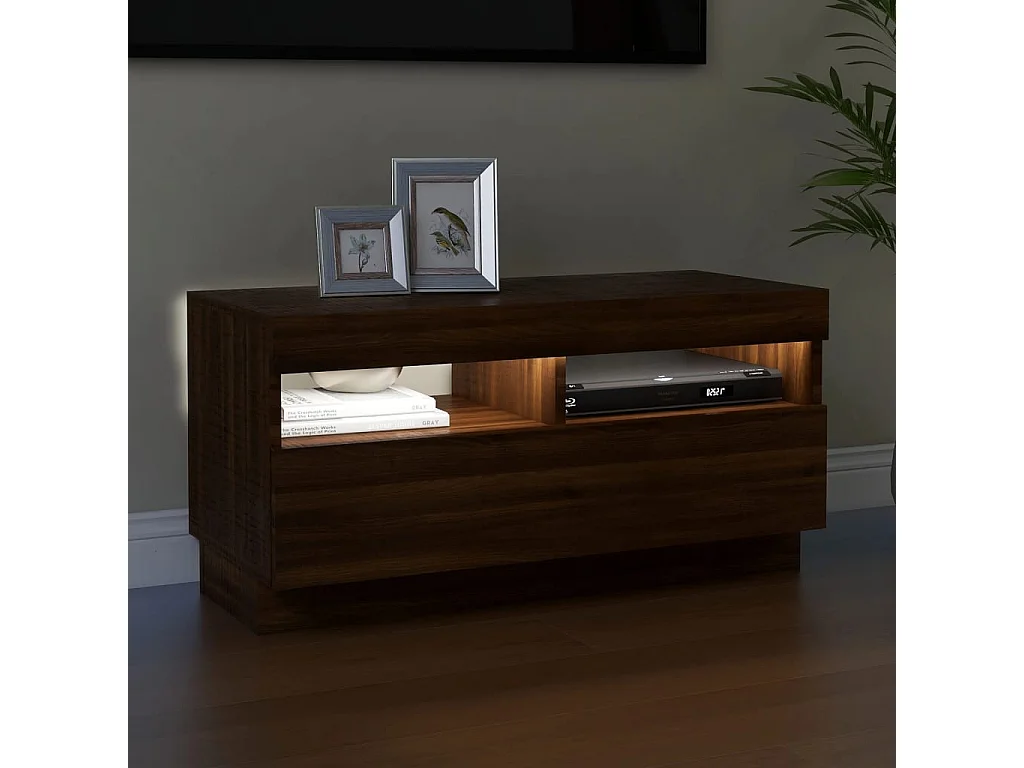 Mueble de TV | Mueble de salón con luces LED color roble marrón 80x35x40 cm