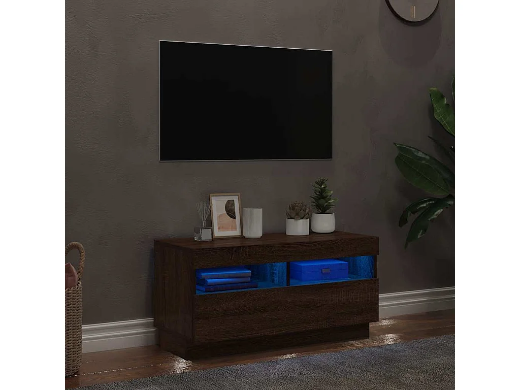 Meuble TV | Banc TV | Armoire TV avec lumières LED chêne marron 80x35x40 cm