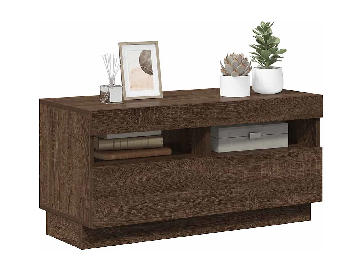 Meuble TV | Banc TV | Armoire TV avec lumières LED chêne marron 80x35x40 cm