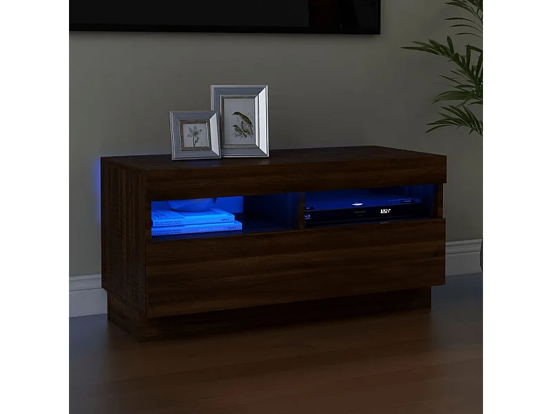 Meuble TV | Banc TV | Armoire TV avec lumières LED chêne marron 80x35x40 cm