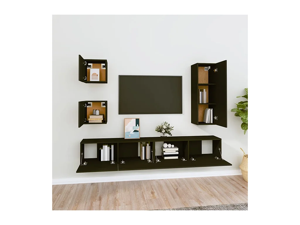 Set de muebles para TV  | Gabinetes de TV |  Muebles de salón 5 piezas madera contrachapada negro