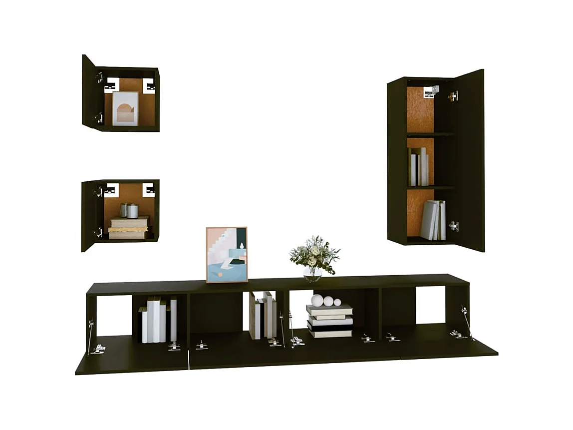 Set de muebles para TV  | Gabinetes de TV |  Muebles de salón 5 piezas madera contrachapada negro