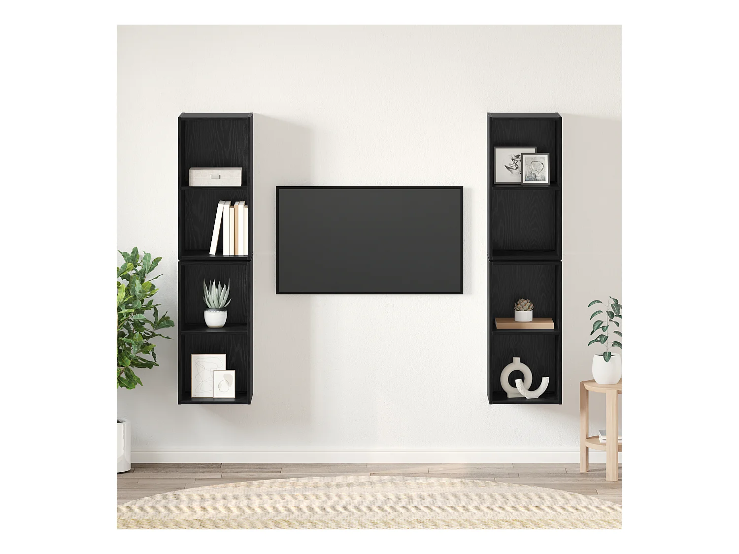 Meuble TV | Banc TV | Armoire TV mural avec étagère avec stockage 4 pcs Chêne Noir 37 x 37 x 72 cm