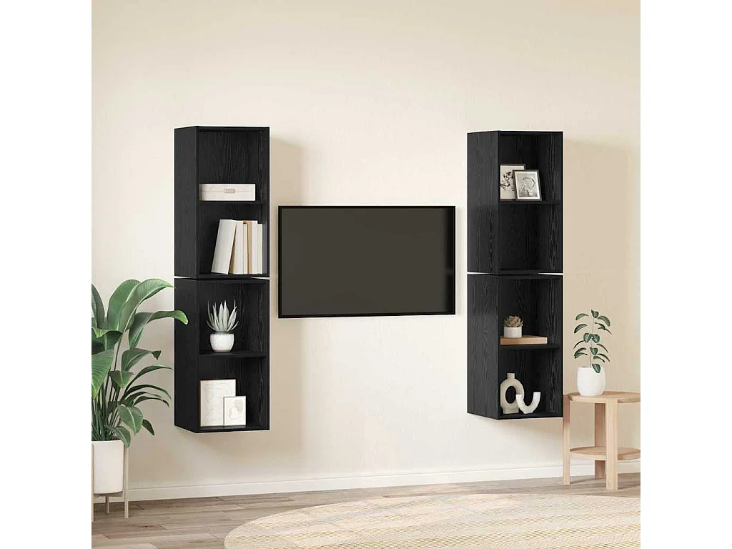 Mueble de TV | Mueble de salón de Pared 4 pcs Roble negro 37 x 37 x 72 cm
