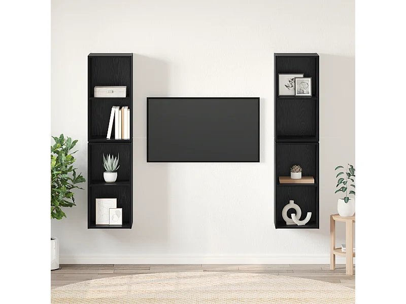 Meuble TV | Banc TV | Armoire TV mural avec étagère avec stockage 4 pcs Chêne Noir 37 x 37 x 72 cm