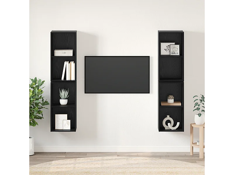 Wand TV kast | Tv-meubel | Tv-Bank 4 pcs Zwart eiken 37 x 37 x 72 cm Bewerkt hout