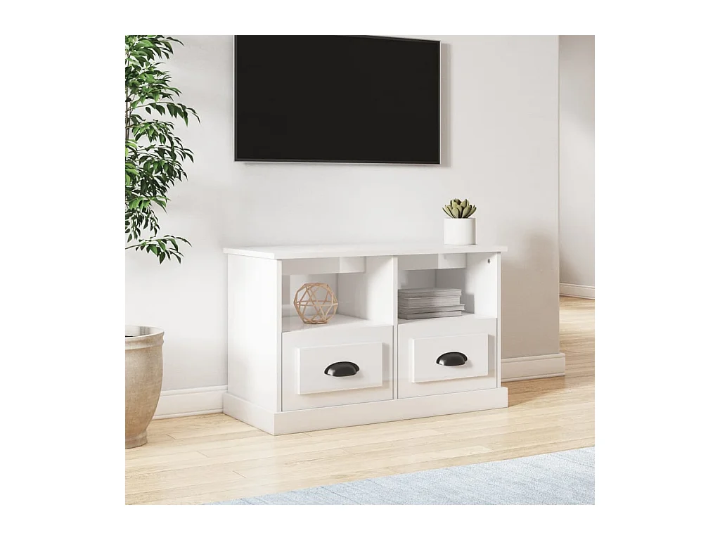 Mueble de TV | Mueble de salón madera contrachapada blanco brillo 80x35x50 cm