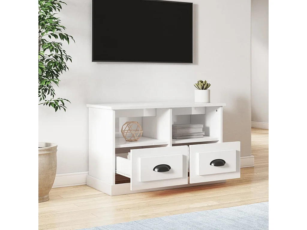Meuble TV | Banc TV | Armoire TV blanc brillant 80x35x50 cm bois d'ingénierie