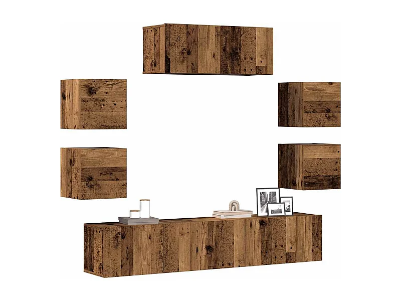 Set Mobile TV | Armadietto TV 7 pz Montato a Parete Legno Antico in Truciolato