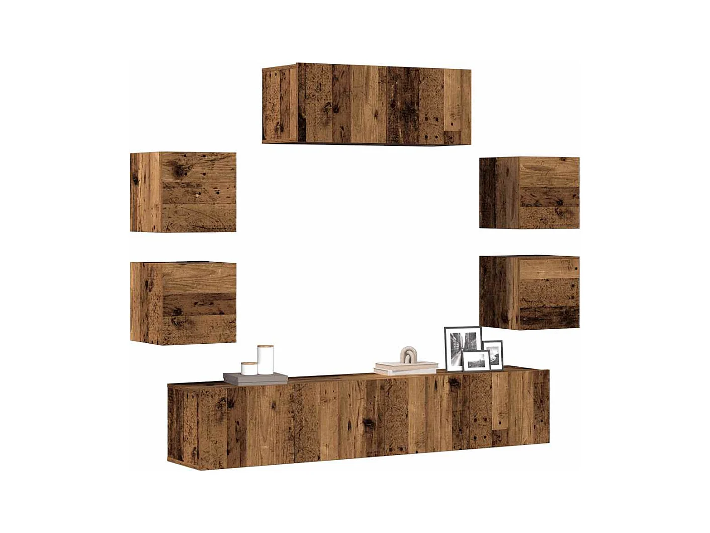 Set Mobile TV | Armadietto TV 7 pz Montato a Parete Legno Antico in Truciolato