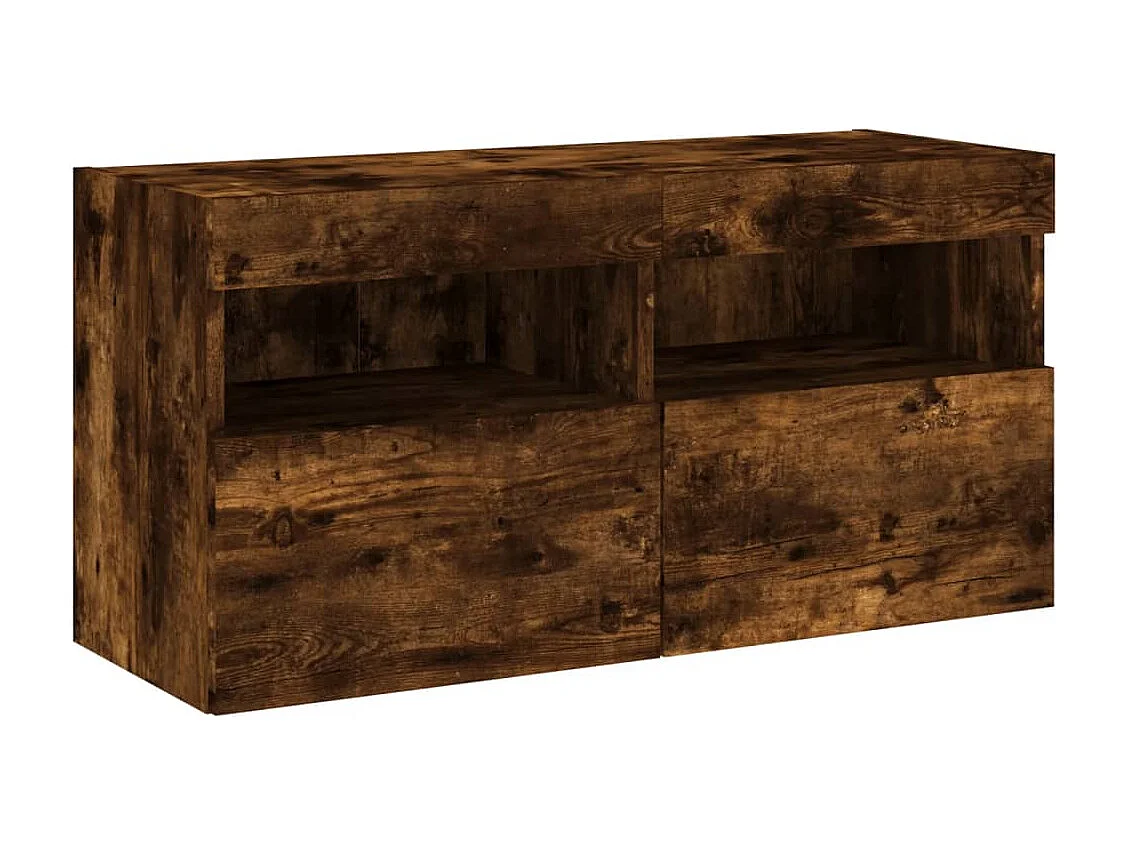 Mueble de TV | Mueble de salón de pared con luces LED roble ahumado 80x30x40 cm