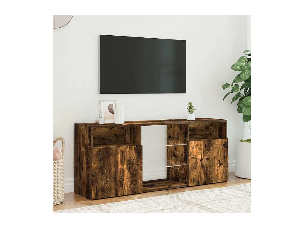 Meuble TV | Banc TV | Armoire TV avec lumières LED Chêne fumé 120x30x50 cm
