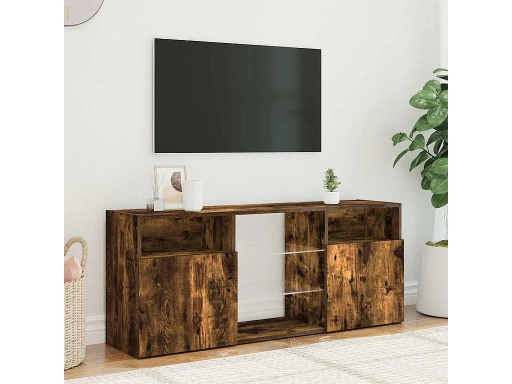 Mueble de TV | Mueble de salón con luces LED roble ahumado 120x30x50 cm