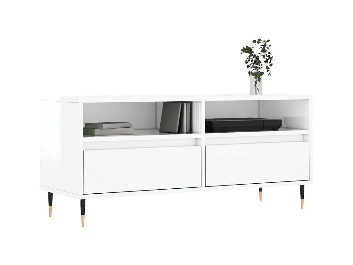 Mueble de TV | Mueble de salón madera contrachapada blanco brillo 100x34,5x44,5cm