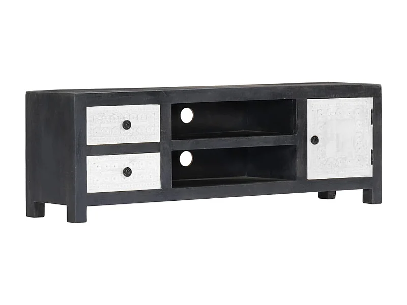 Mueble para TV  | Gabinete de TV |  Mueble de salón tallado a mano mango gris blanco 120x30x40 cm