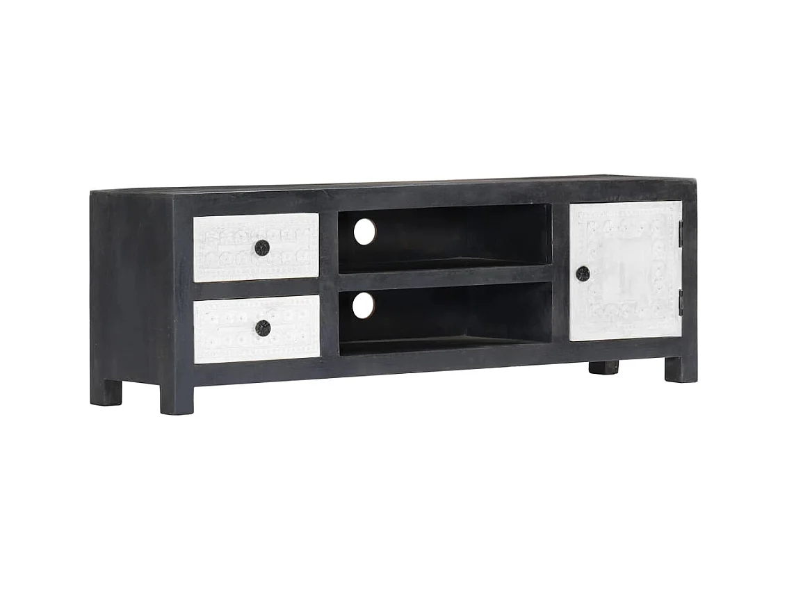 Mueble para TV  | Gabinete de TV |  Mueble de salón tallado a mano mango gris blanco 120x30x40 cm