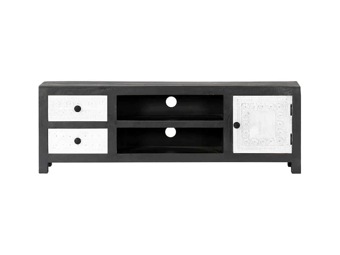 Mueble para TV  | Gabinete de TV |  Mueble de salón tallado a mano mango gris blanco 120x30x40 cm