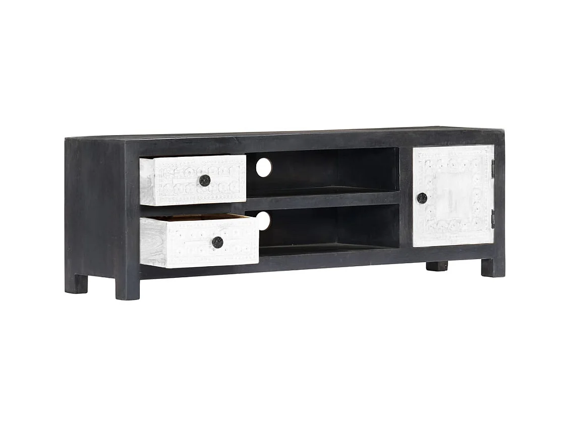 Mueble para TV  | Gabinete de TV |  Mueble de salón tallado a mano mango gris blanco 120x30x40 cm