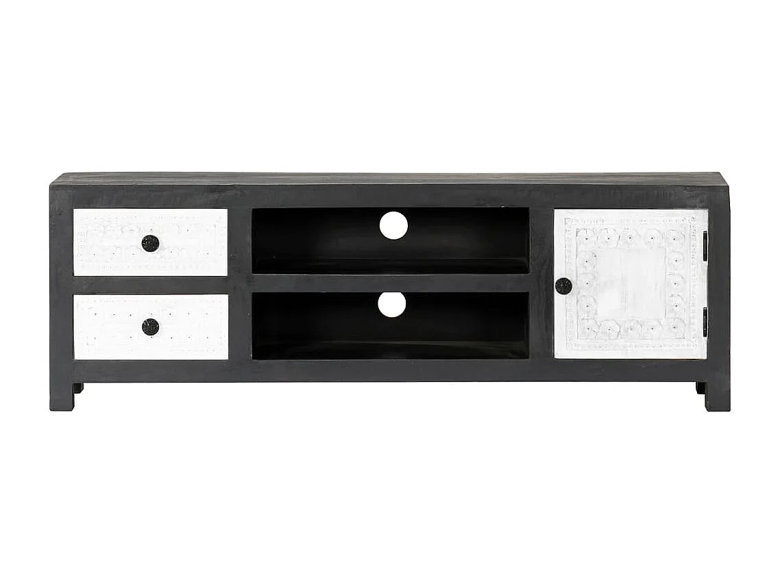 Meuble TV | Banc TV | Armoire TV sculpté à la main Gris et blanc 120x30x40 cm Manguier