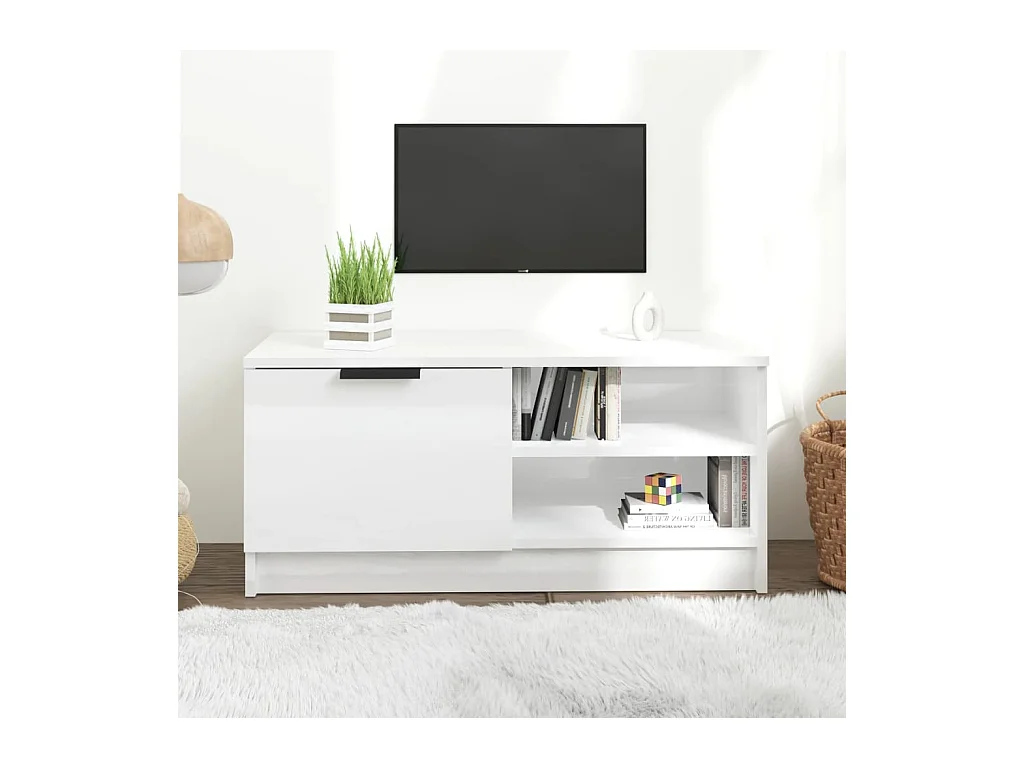 Mueble de TV | Mueble de salón madera contrachapada blanco brillante 80x35x36,5cm