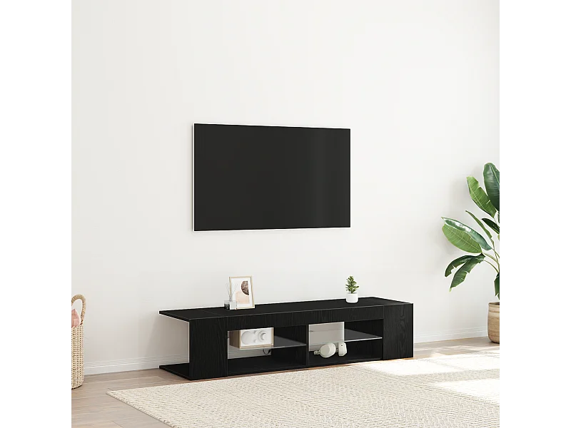 Meuble TV | Banc TV | Armoire TV avec LEDs Chêne Noir 135x39x30cm en bois d'ingénierie