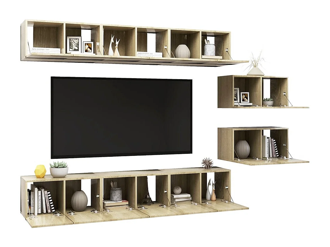 Tv-meubelen | Tv-Banken | TV-kasten 8 st bewerkt hout sonoma eikenkleurig