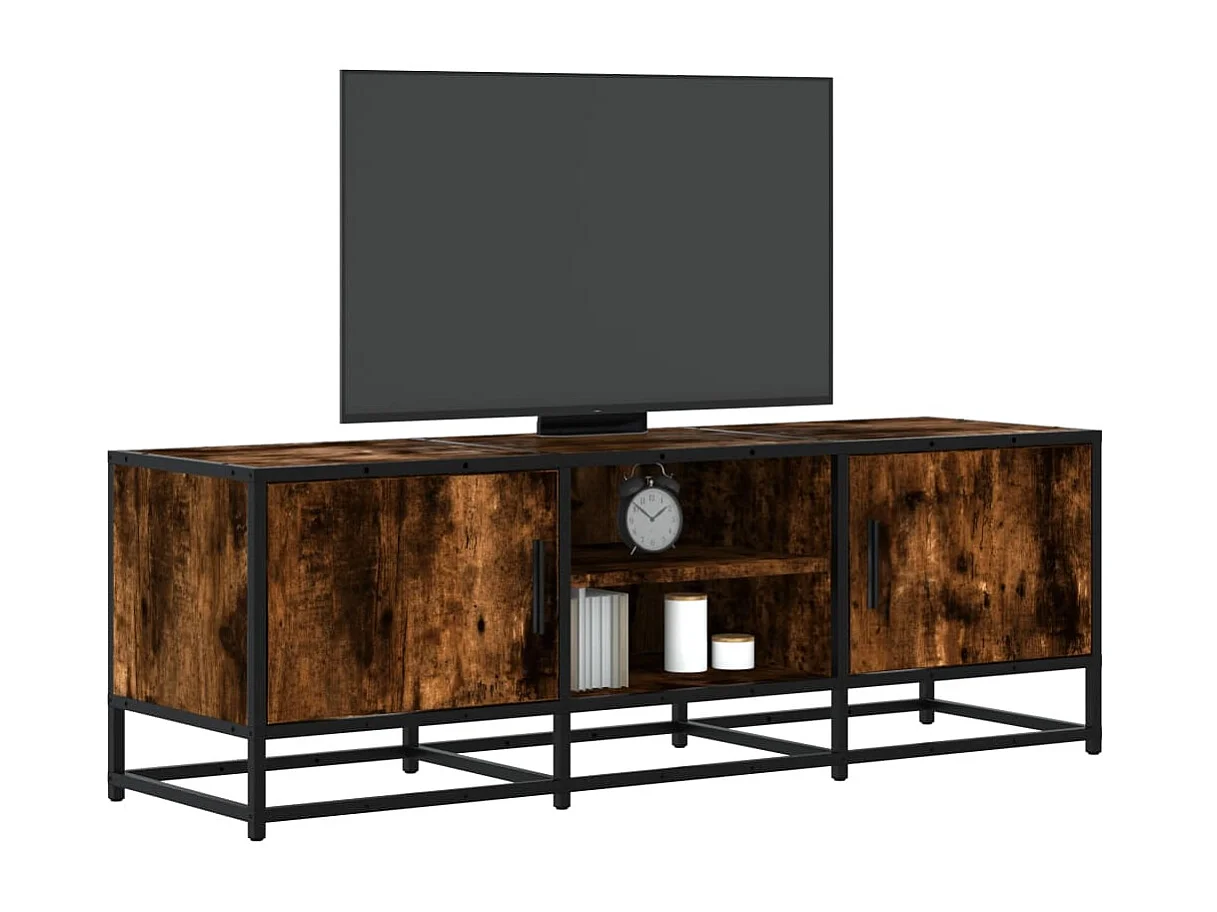Meuble TV | Banc TV | Armoire TV chêne fumé 120x35x41 cm bois d'ingénierie et métal